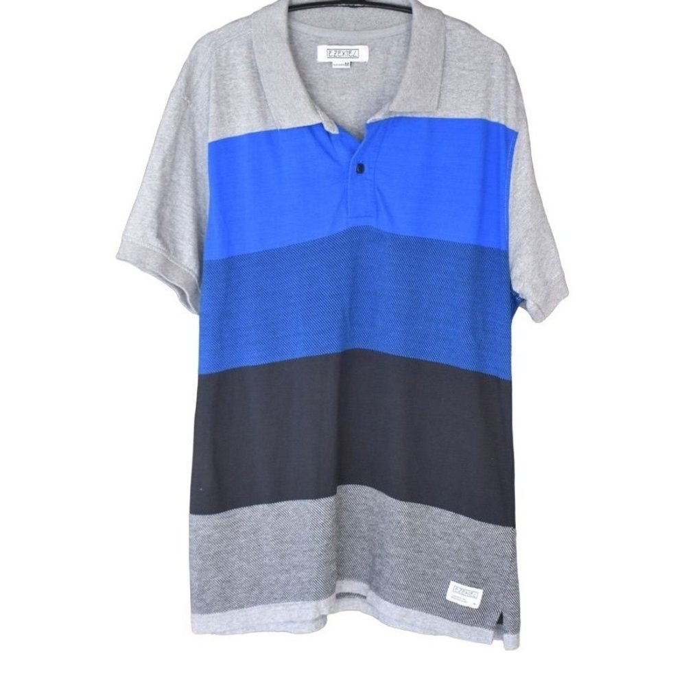 Men's  Ezekiel Grey and Blue Striped Polo Shirt Size M